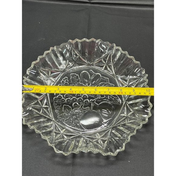 Vintage Heavy Cut Federal Glass 10" Serving Bowl Platter Pioneer Pattern Fruit - Picture 3 of 4